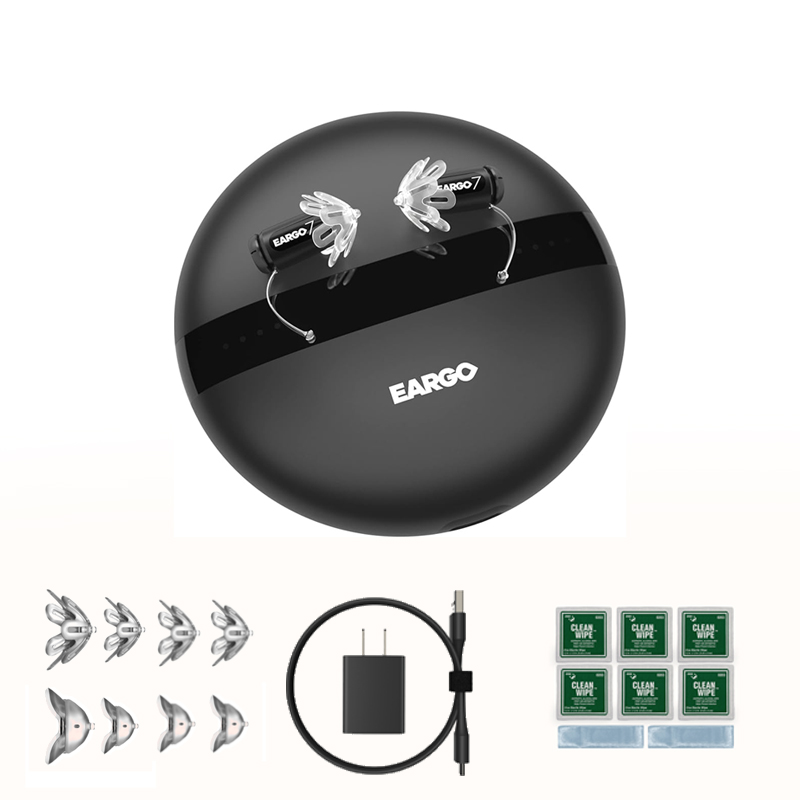 [Freizeit/Sport] Siemens EARGO 7 linkes Ohr + rechtes Ohr [20-60 dB], Nutzungsdauer: 20 Stunden, IPX7 wasserdicht, selbstreinigendes Ladeetui, Bluetooth-Verbindung (Ersatzohrhörer*4, Reinigungsset, Ladegerät)